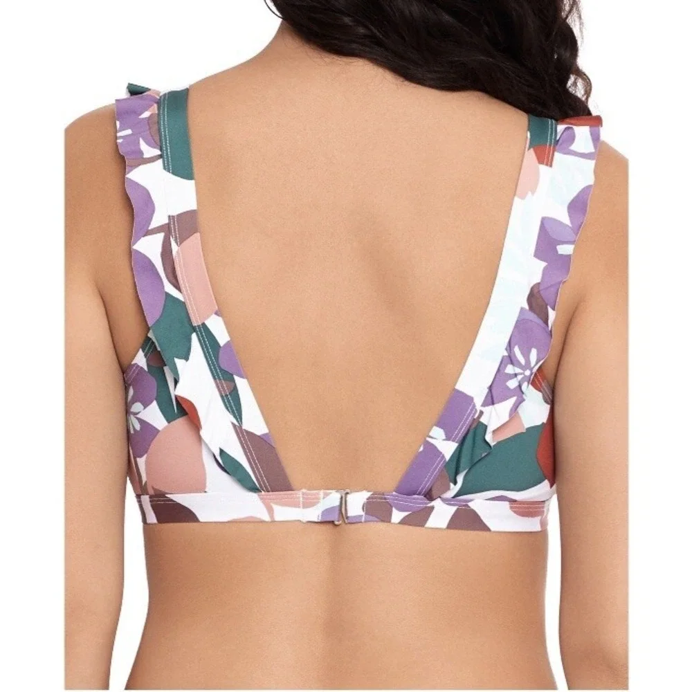 Time and Tru Womens Abstract Floral Ruffle Bikini Top New with Tags Medium 8-10